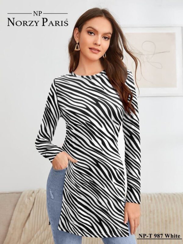 NP-T 987 White – Norzy Paris Women’s Zebra Print Long Top