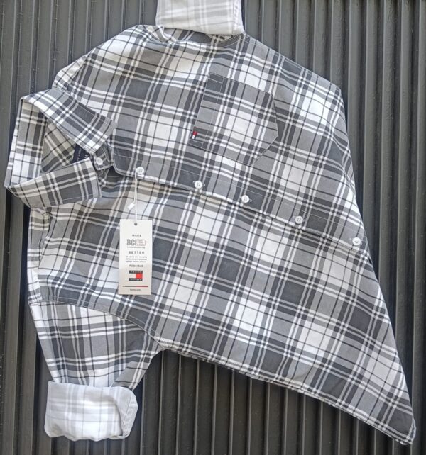 Tommy Hilfiger Style Maroon & White Check Shirt for Men with Attached Hood – Full Sleeve Flannel Casual Wear with Pocket & Branded Tag Finish